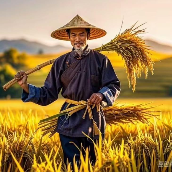 收稻子的老农民