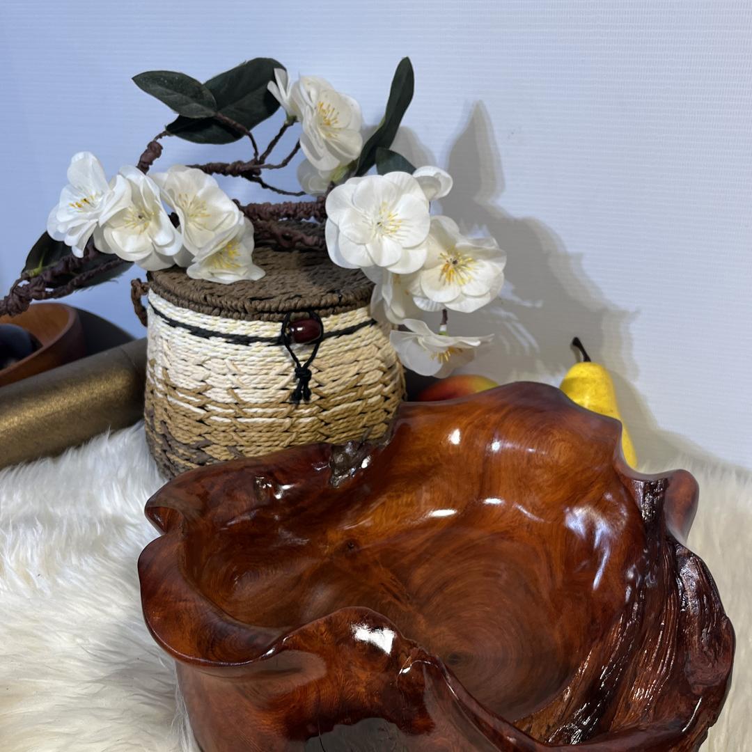 八德工坊批发零售大果紫檀根雕随形工艺果盘