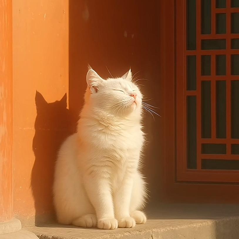 墙角晒太阳的猫