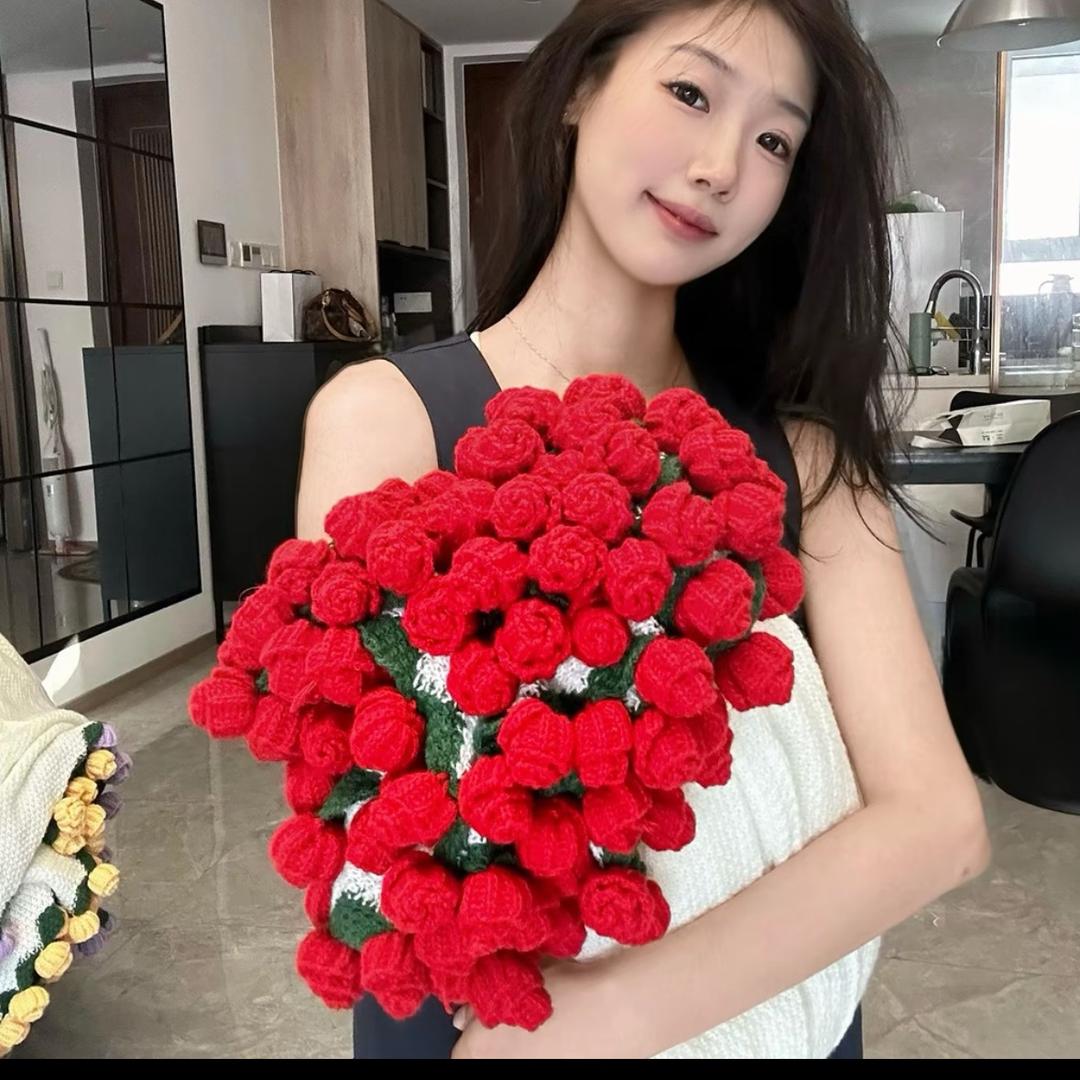 玫瑰针织花束毯子(成品发货)