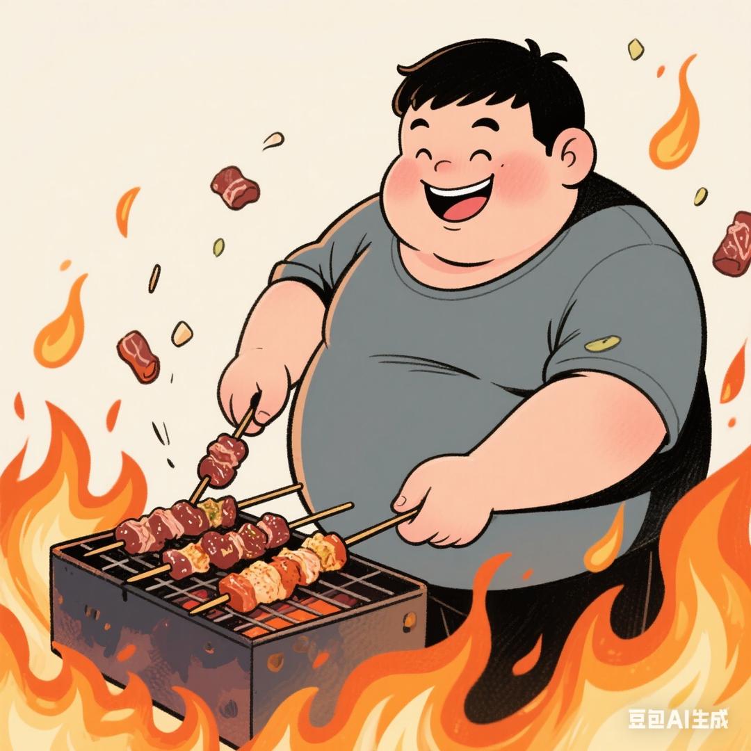 一只会烤串的胖子。
