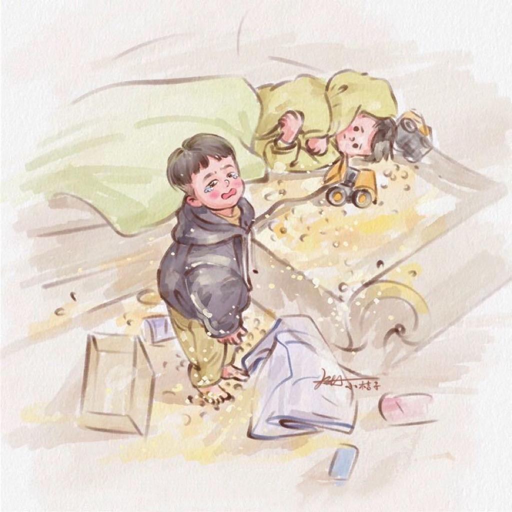 单亲爸爸带娃卖卤肉