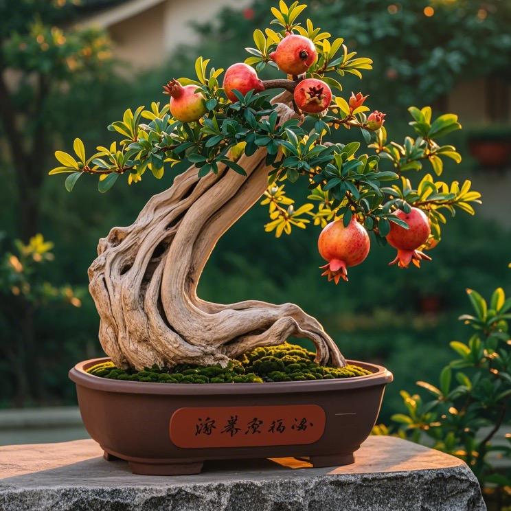 石榴花开盆景园