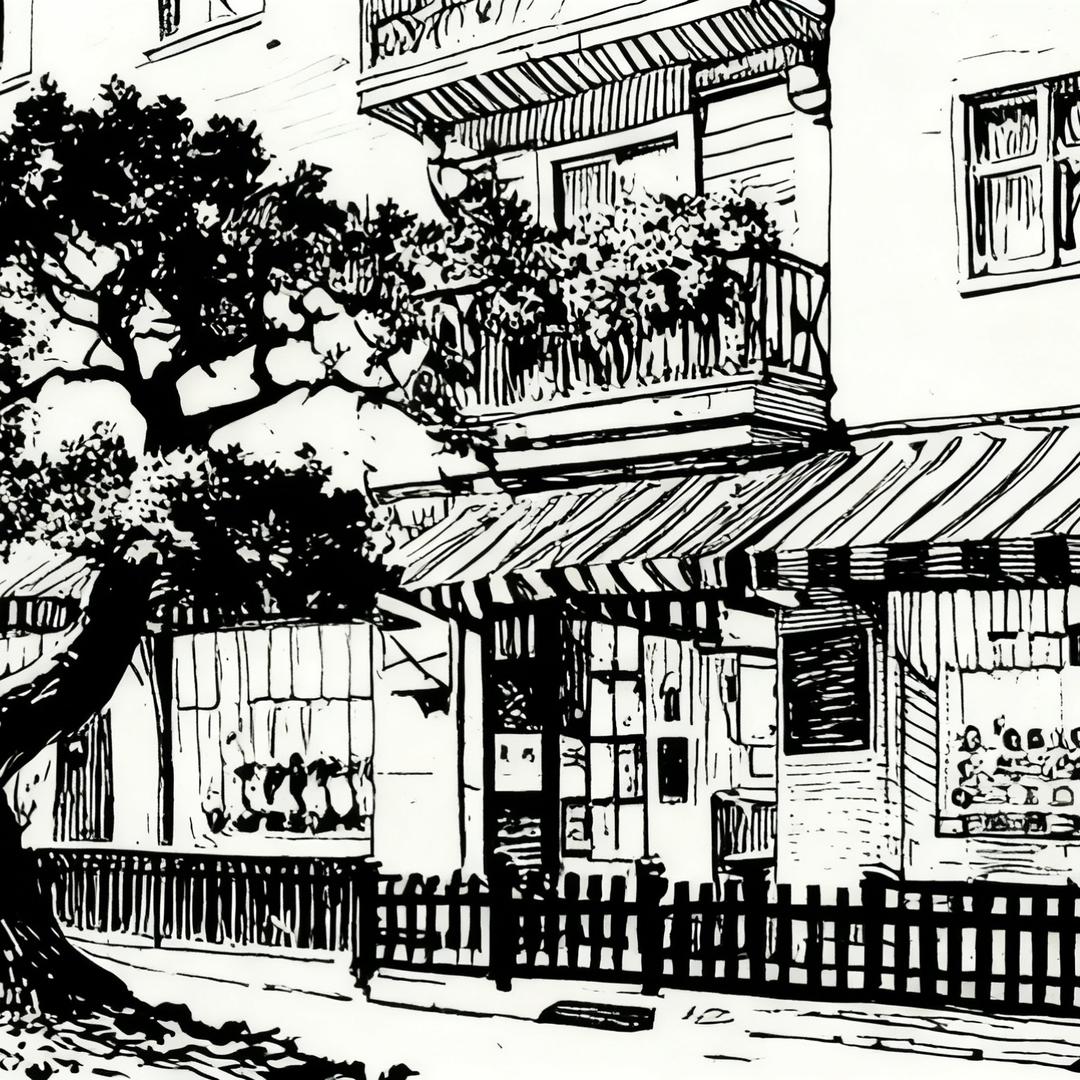 被树挡住的咖啡