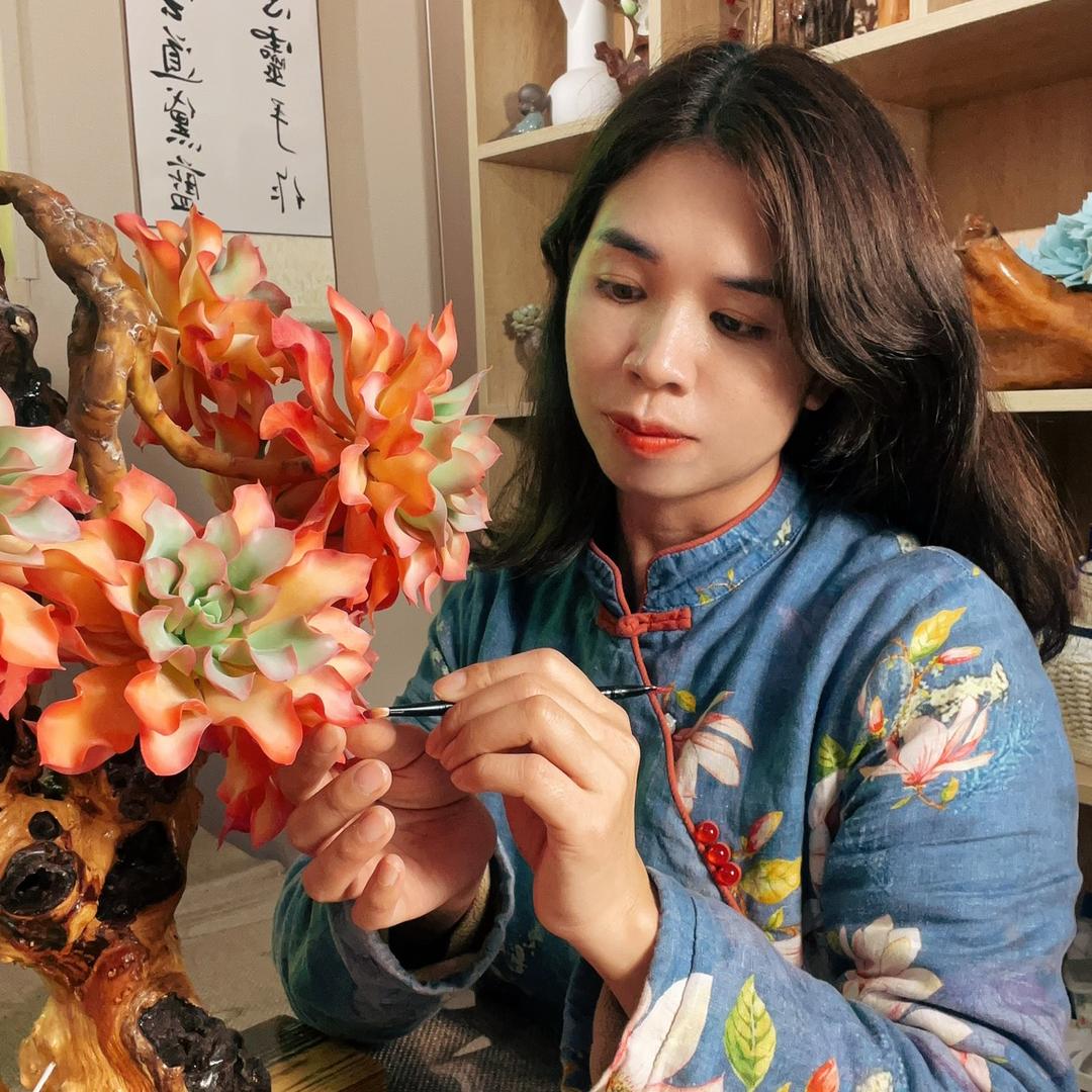 黛蓝粘土多肉艺术造型（招学员）