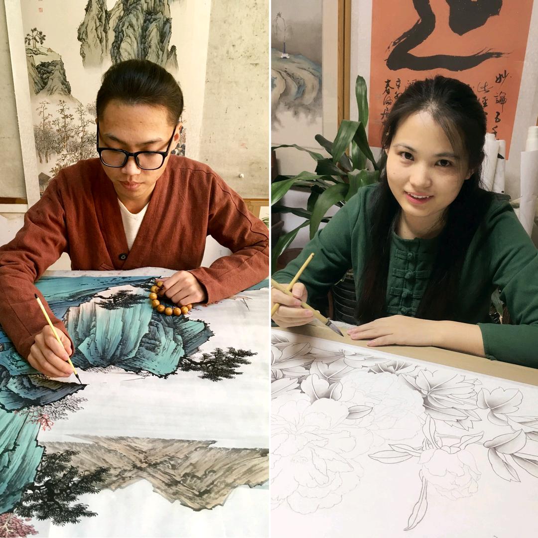 孙乾夫妇教国画