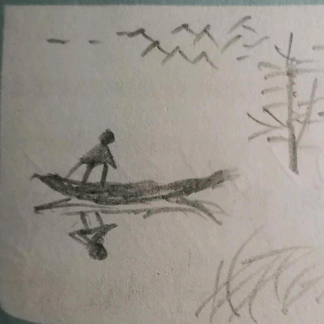 晚舟轻荡黄昏河