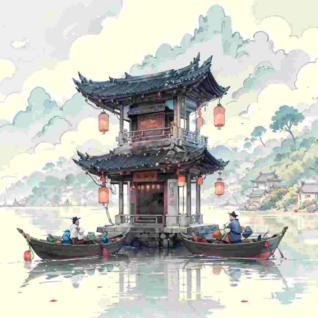 打伞坐院听雨声。