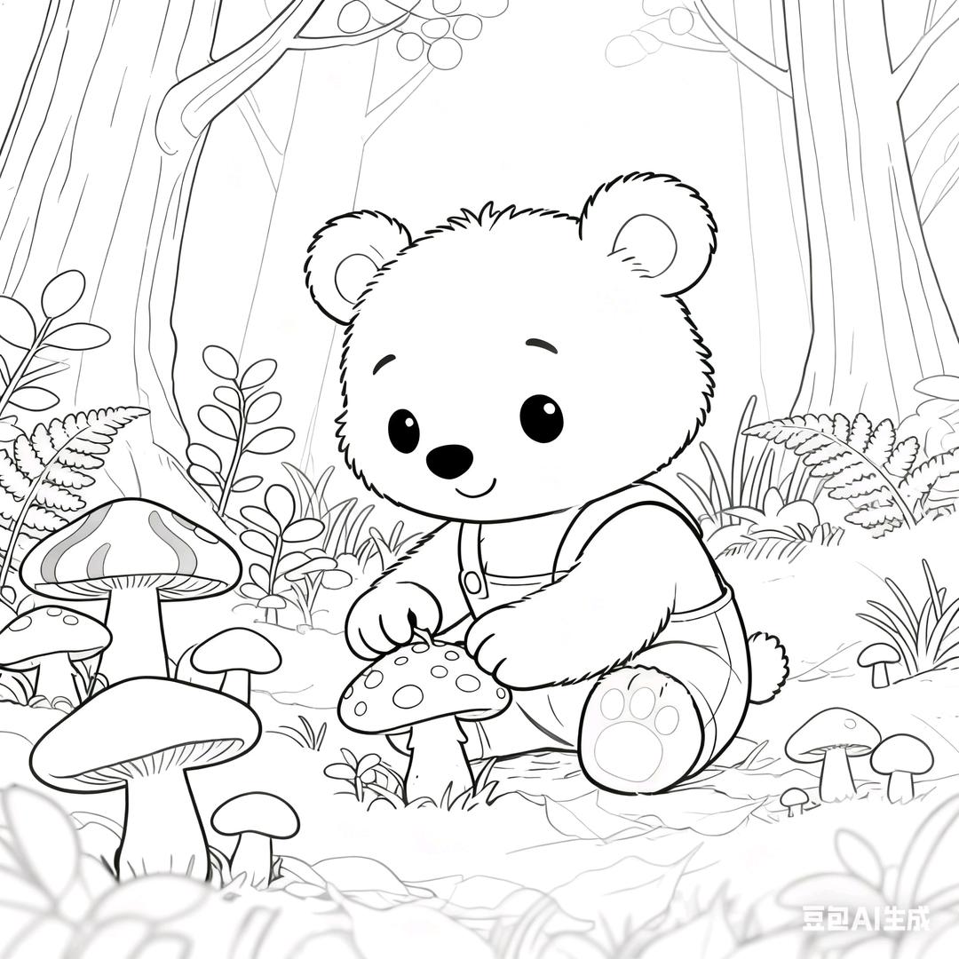采蘑菇的小熊