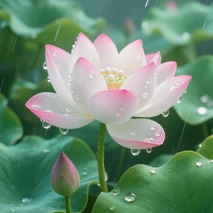 竹轩雨荷
