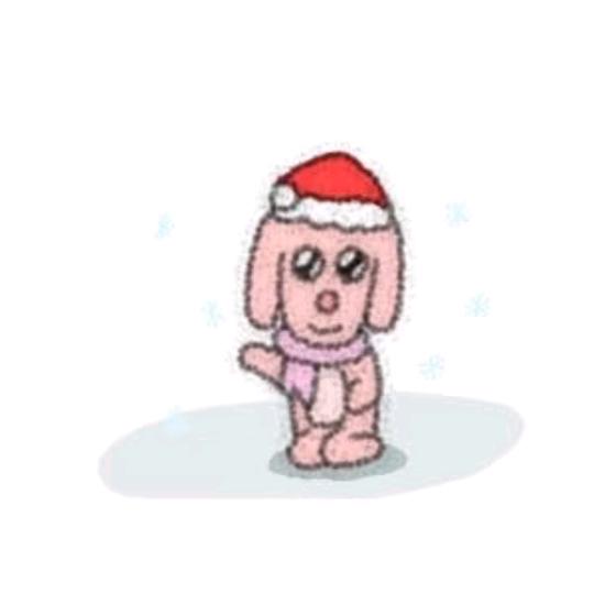 戴圣诞帽围粉色围巾跪坐着的粉色小狗