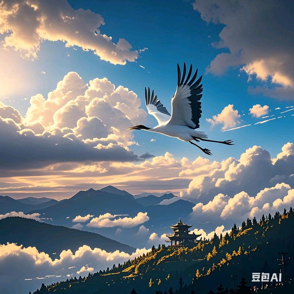 茫茫云海野鹤在