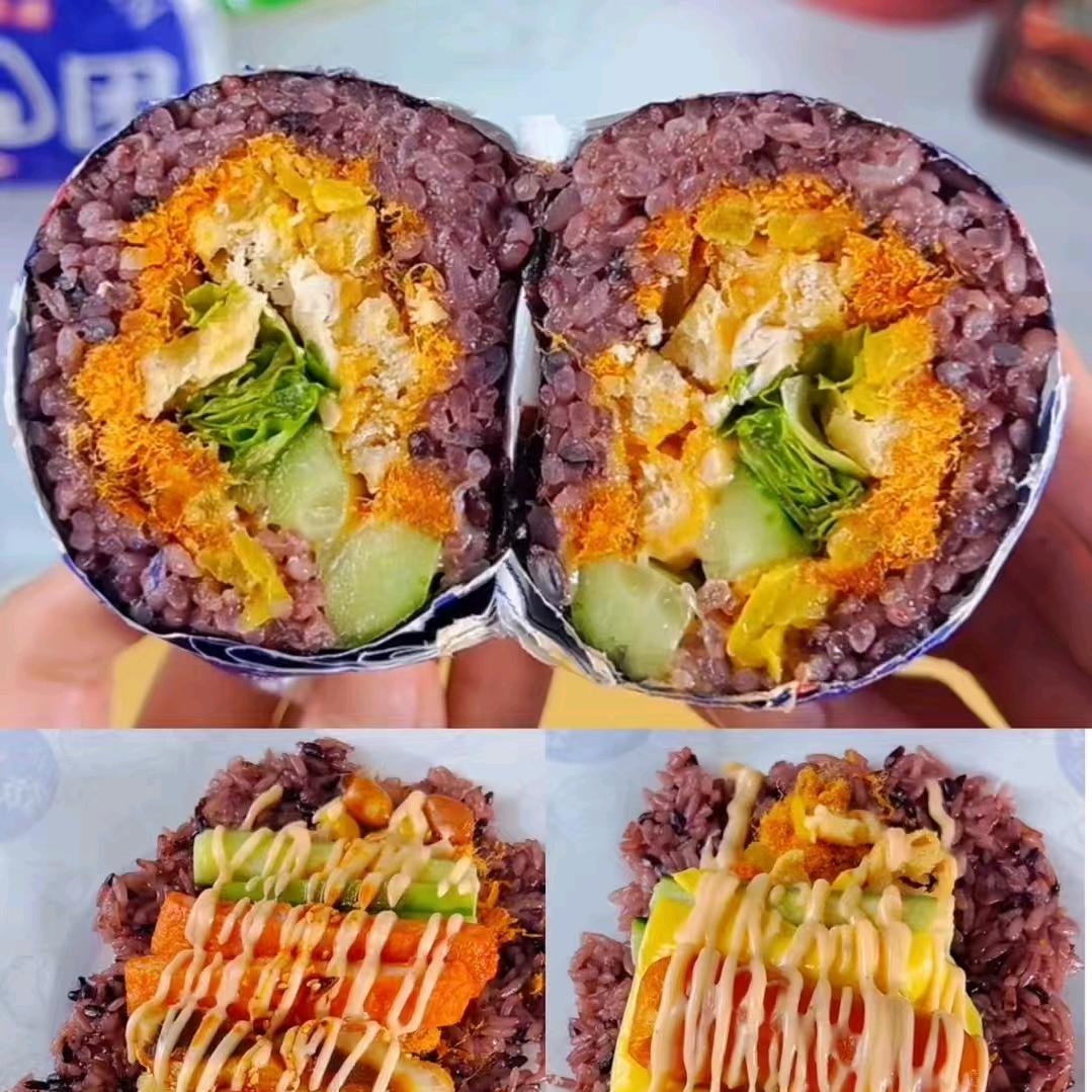 紫米饭团，鸡柳卷饼丁丁