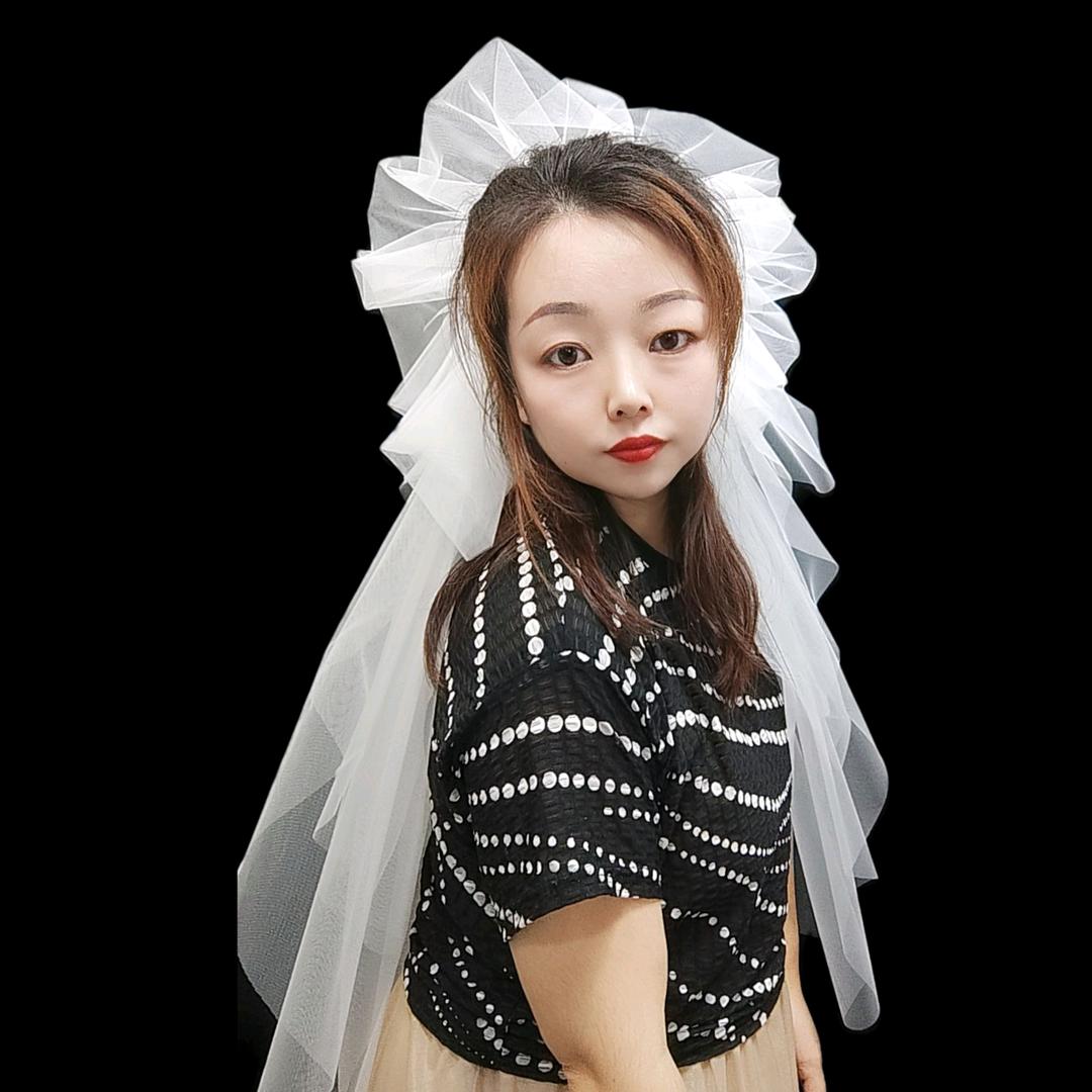 彩红婚纱头纱头饰