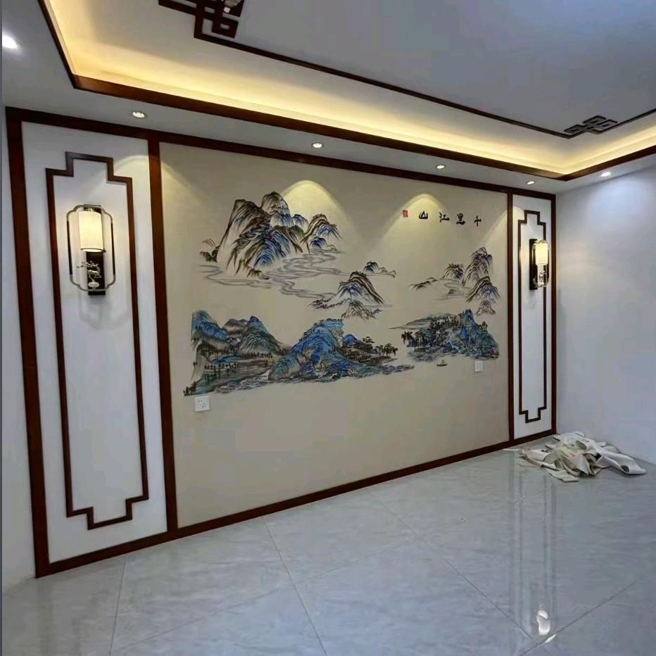 保定背景墙，木门同色