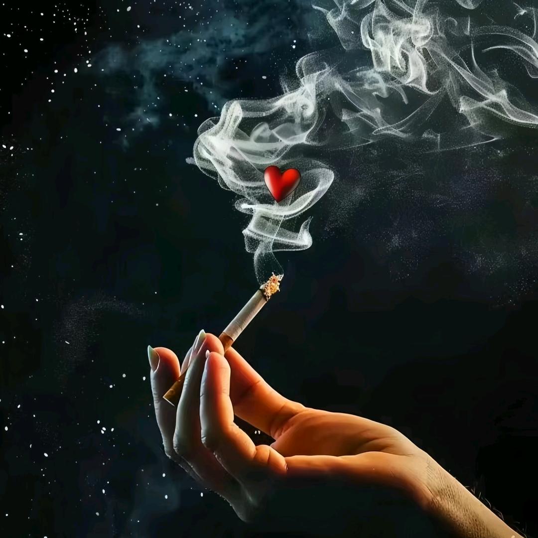 手指间、残留着一股烟味：