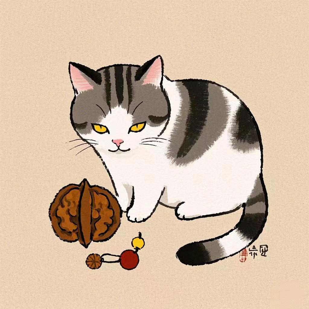 盘核桃的猫