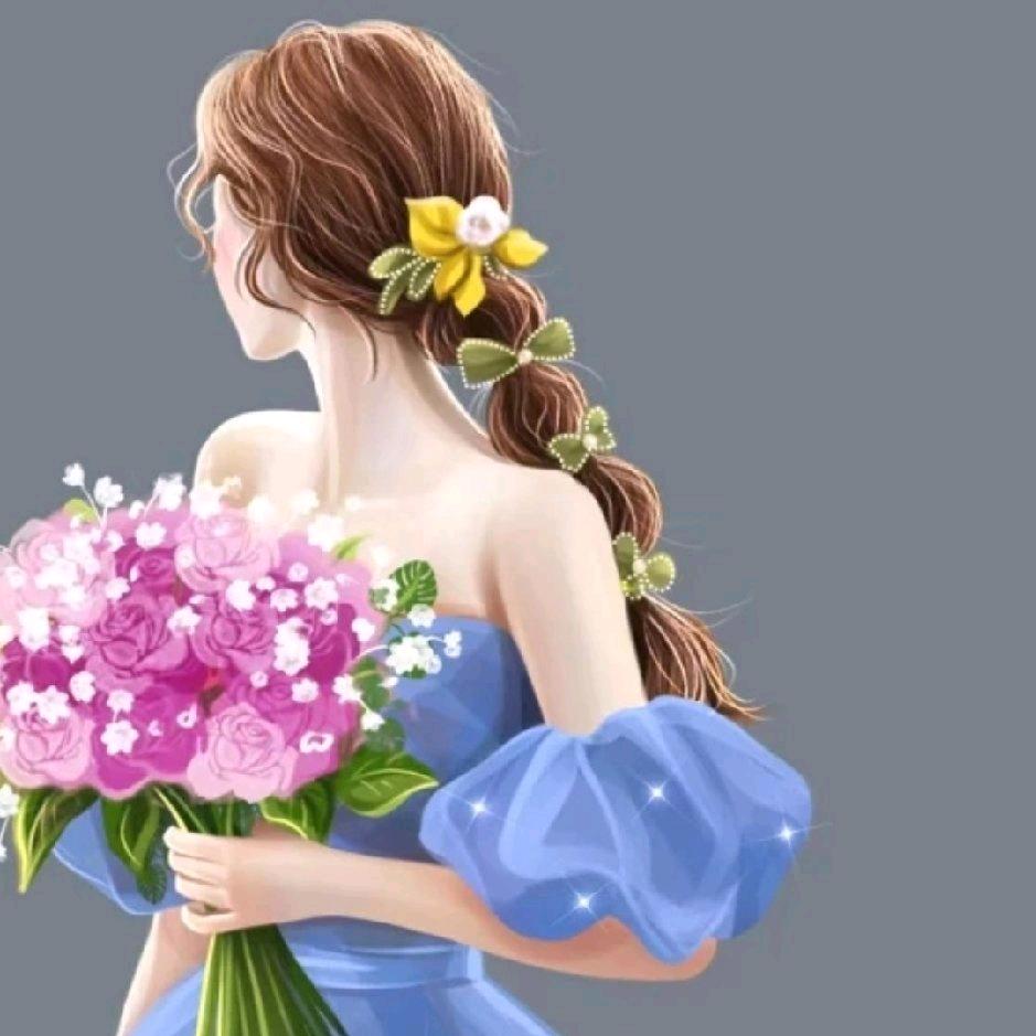 抱着幸福花的女人