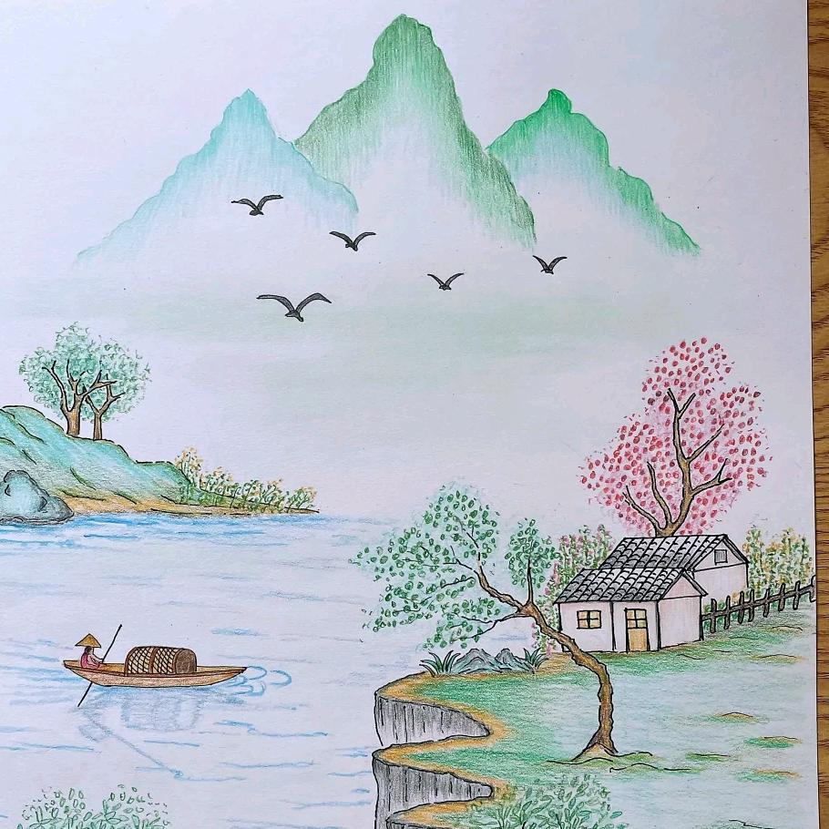 宁妈🎨简笔解压风景画