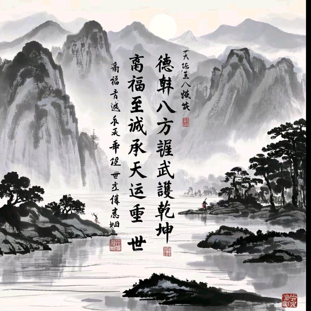 禛福至诚承天运垂世，德澤八方帥武護乾坤。