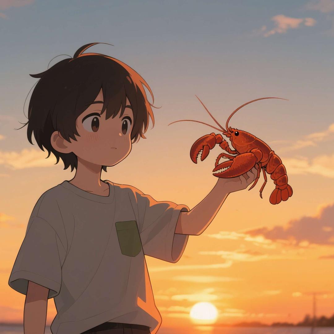 落日与虾