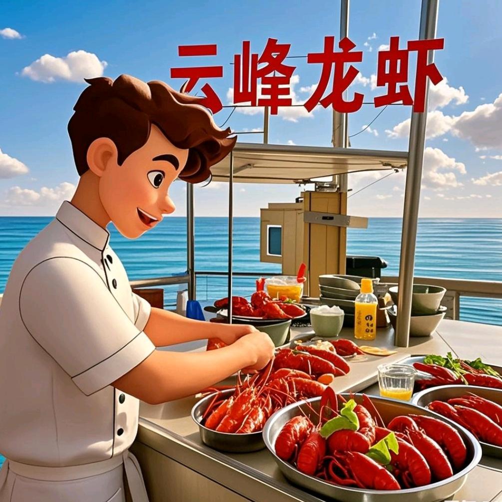 云峰在荣成卖满盆龙虾