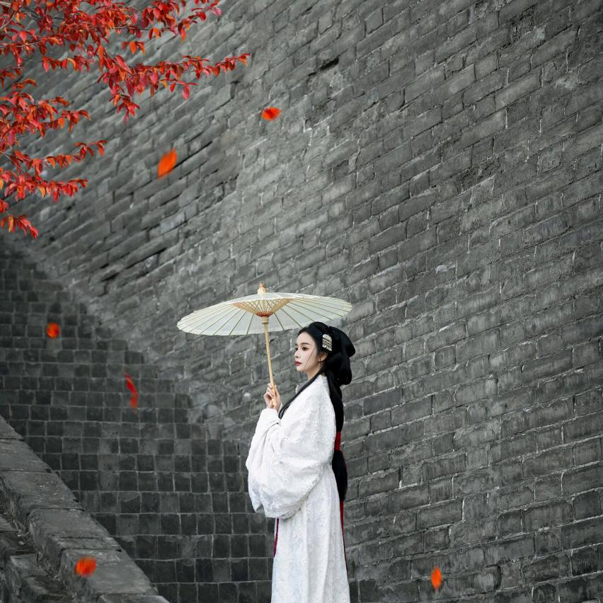 国风旅拍-古城墙战国赋汉服妆造