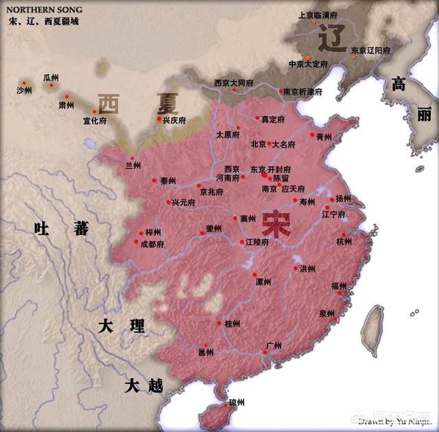 辽,南宋,北宋,西夏,金的疆域范围分别相当于我国今天的哪些地区？(南宋和北宋的版图是一样的吗？)