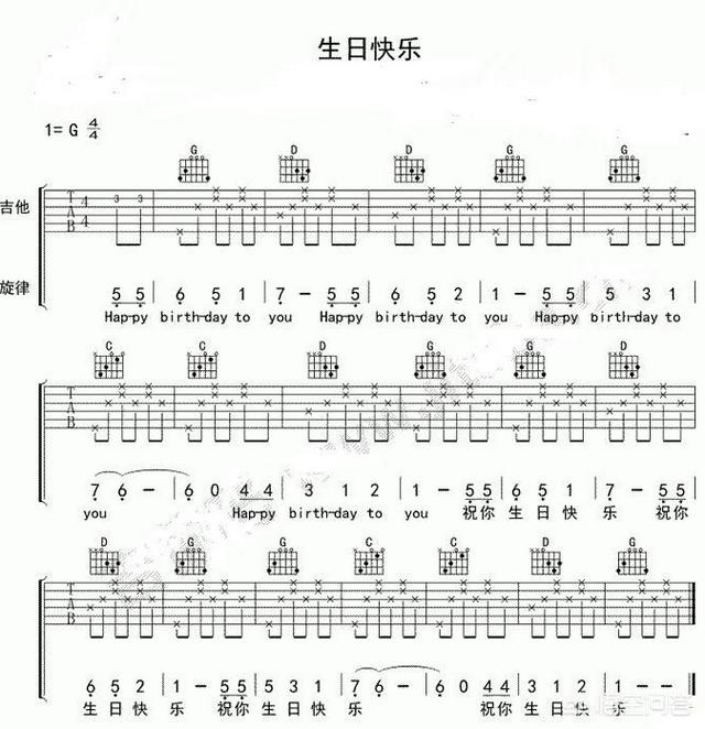 小星星吉他谱（吉他一个音符对一个字吗？怎么练？）