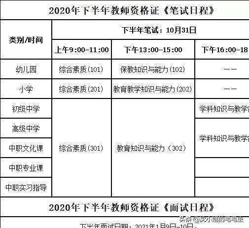 2020教师资格证考试时间，2020教师资格证考试时间日期