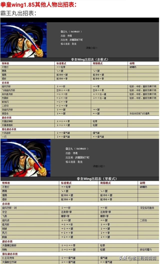 拳皇1.85出招表鍵盤圖?