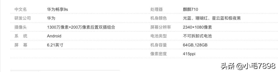 华为畅享9s华为畅享9s参数配置