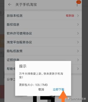 手机淘宝怎么查看版本更新