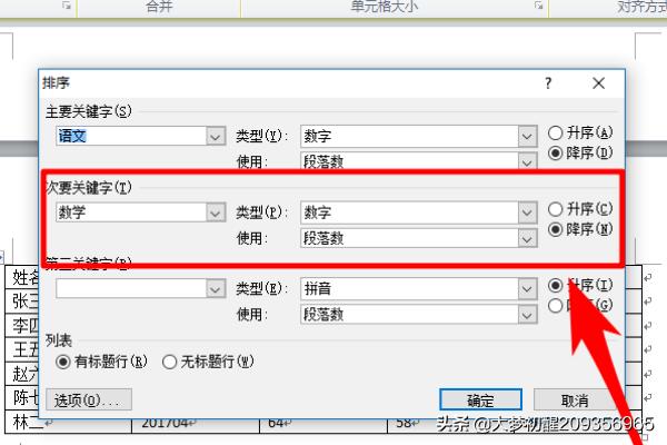 word表格内容怎样排序？：word表格排序