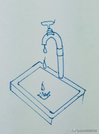 1.在白纸上用曲线和弧线画出水龙头和水滴.