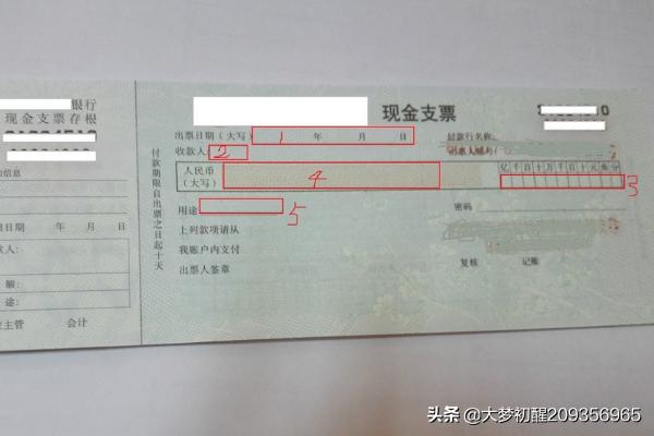 现金支票填写样本，现金支票填写样本背面