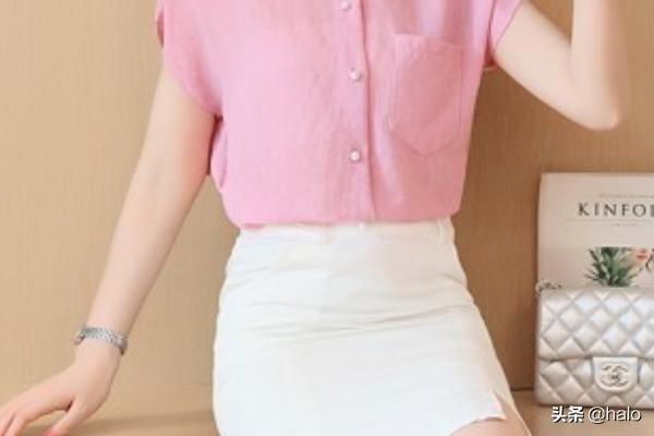 粉色大圆领短袖如何搭配