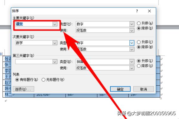 word表格内容怎样排序？：word表格排序