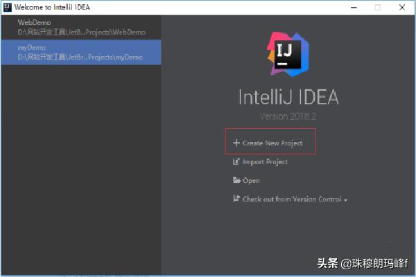 1. 打开IDEA，点击Create New Project，以新建一个项目。